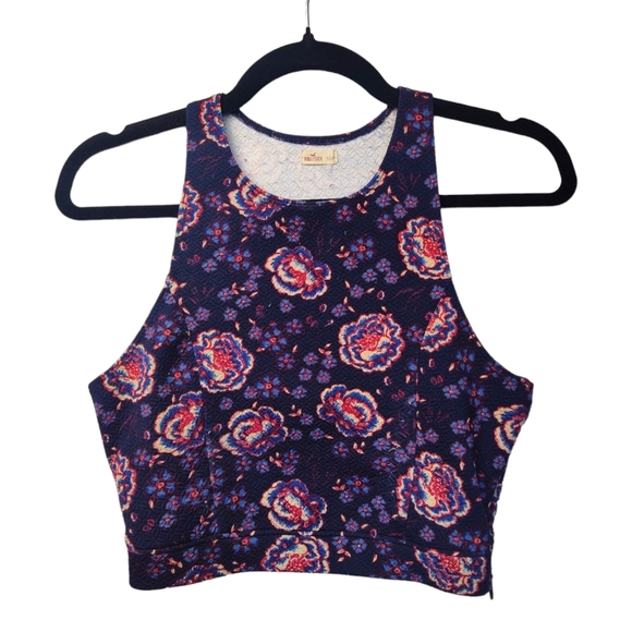 Hollister Purple Floral Print Quilted Sleeveless Crop Tank Top‎ Size Small - Picture 9 of 9